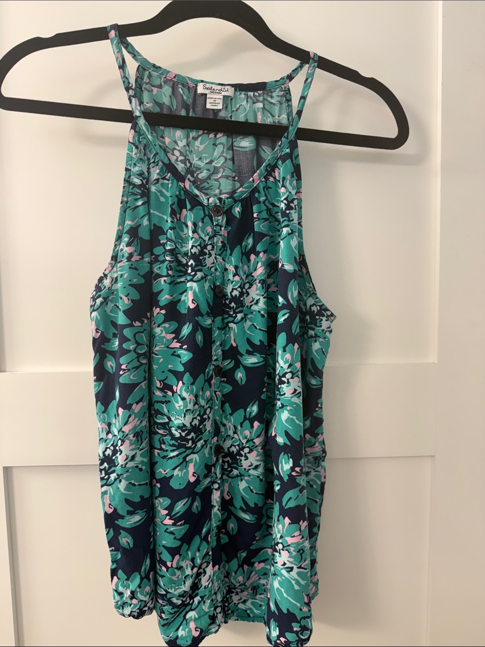 Splendid Sleeveless Floral Tank Top - Teal, Pink & Navy